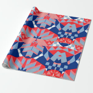 Papier Cadeau abstrait imprimé rouge blanc et bleu