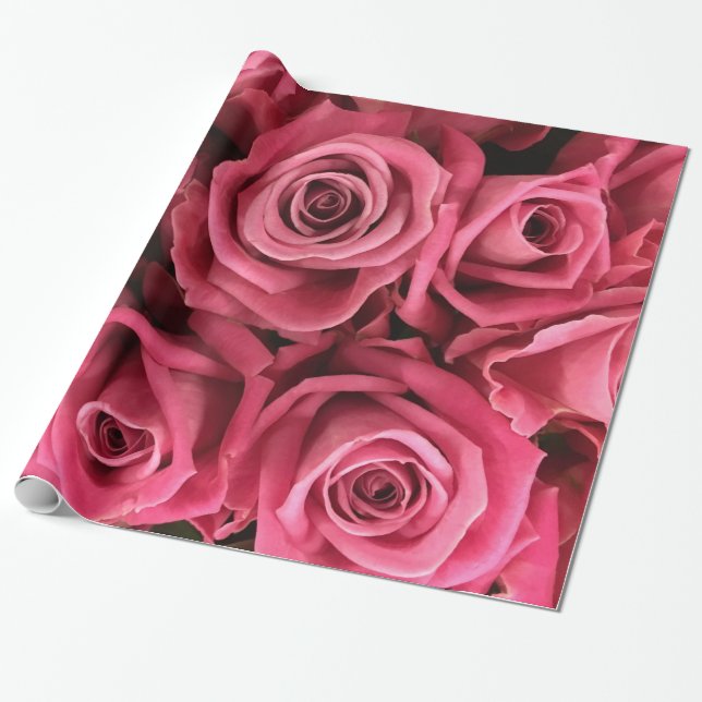 Papier Cadeau Abstrait Jardin de Roses Blanches Élégant Wrappin  (Déroulé)