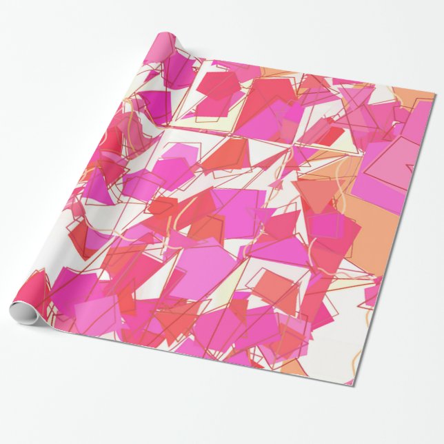 Papier Cadeau Abstrait Moderne Milieu de Siècle, Fuchsia, Orange (Déroulé)