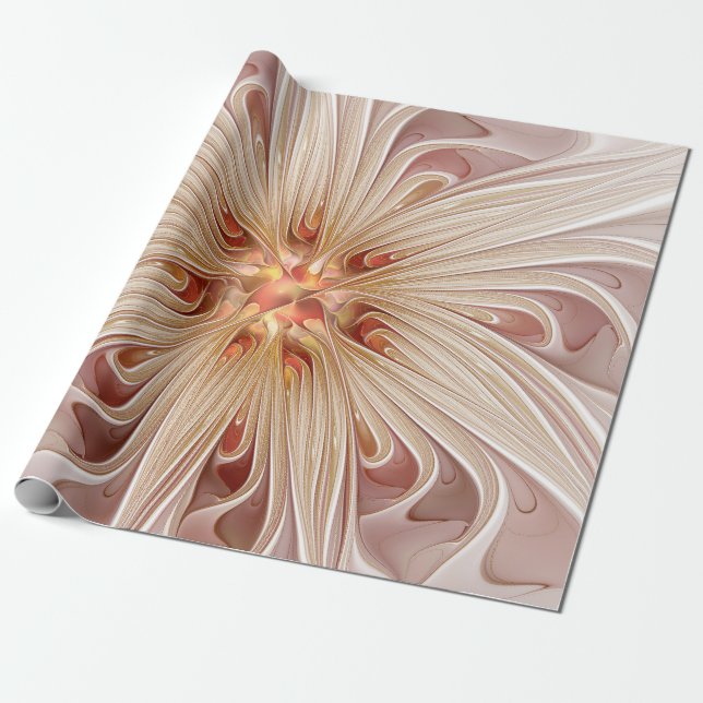 Papier Cadeau Abstrait Moderne Peach Pastel Flower Fractal Art (Déroulé)