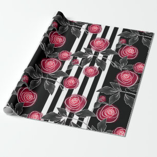 Papier Cadeau Abstrait moderne roses rouges feuilles croisées fl
