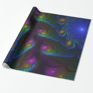 Papier Cadeau Abstrait Moderne Trippy Fractal Lumineux Coloré
