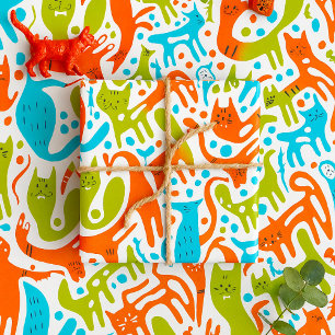 Papier Cadeau Abstrait Motif de chat Whimsical moderne animal de