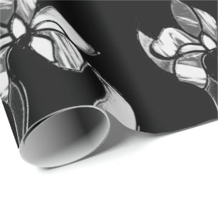 Papier Cadeau Abstrait noir blanc brillant fleurs sur noir