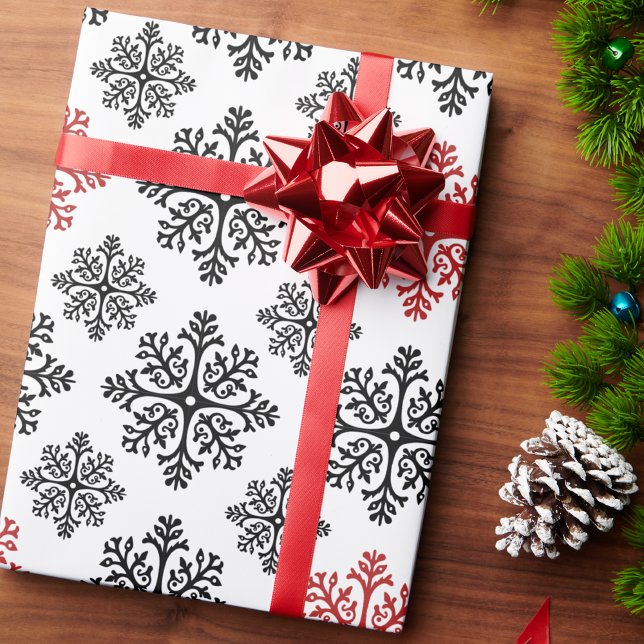 Papier Cadeau Abstrait noir et blanc Motif de flocon de neige (Créateur téléchargé)