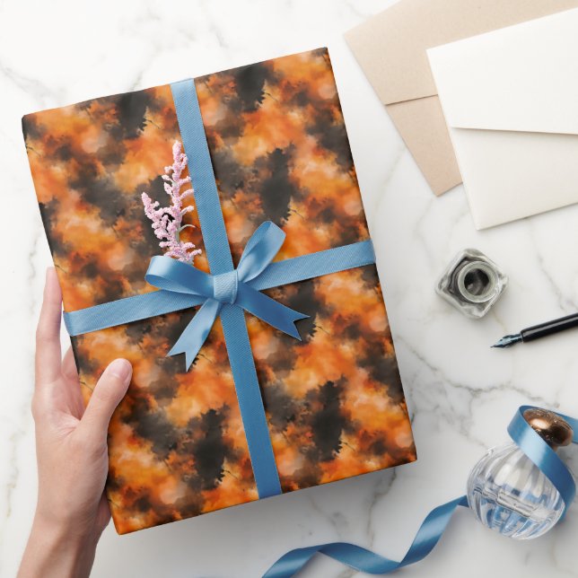 Papier Cadeau Abstrait noir et orange  (Cadeaux)