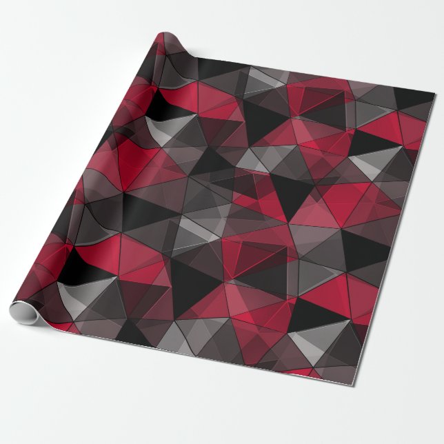 Papier Cadeau Abstrait, noir et rouge, triangle, géométrique (Déroulé)