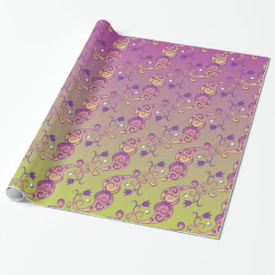Papier Cadeau Abstrait Pastel vert et rose pâtissier floral