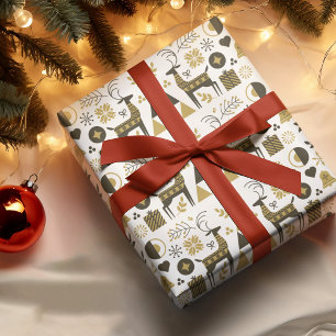 Papier Cadeau Abstrait rennes de Noël moderne géométrique