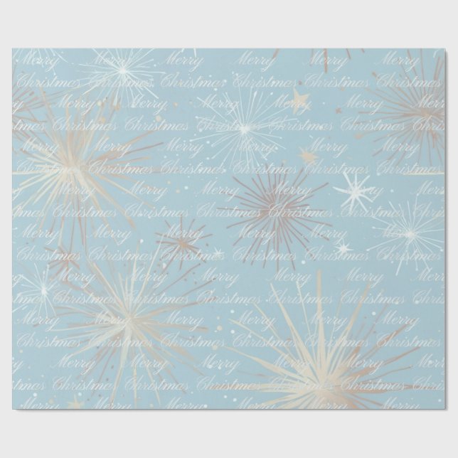Papier Cadeau Abstrait Starburst Motif Bleu Joyeux Noël (Plat)
