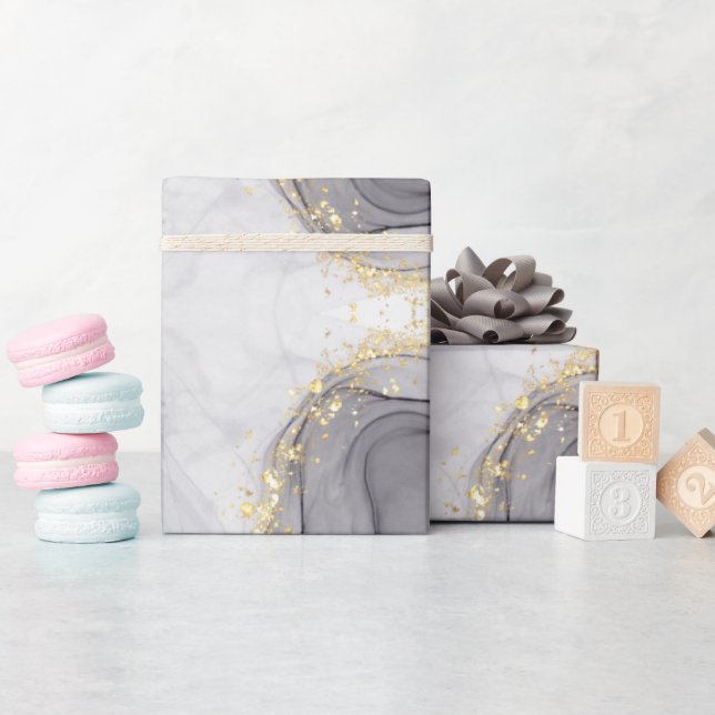 Papier Cadeau Abstrait tourbillon en marbre noir et blanc (Baby Shower)