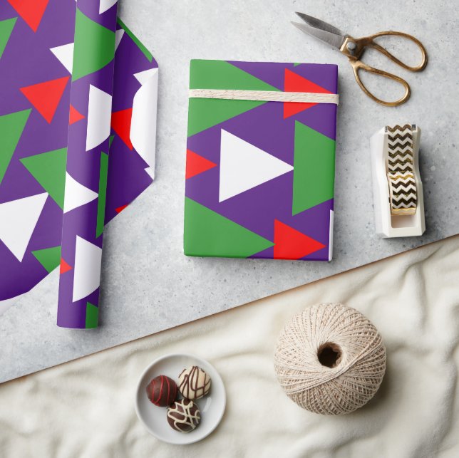 Papier Cadeau Abstrait violet violet rouge blanc vert géométriqu (Artisanat)