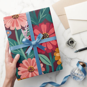 Papier cadeau abstrait zinnias papillons