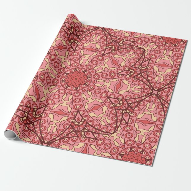 Papier Cadeau Abstraite fleur mandala ethnique sans couture moti (Déroulé)