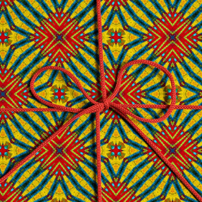 Papier Cadeau Abstraite hippie rouge jaune bleu ethnique Tribal (Créateur téléchargé)