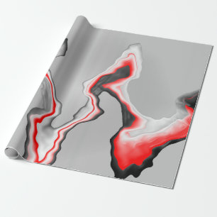 Papier Cadeau Abstraite vague rouge noir et blanc, motif de zigz