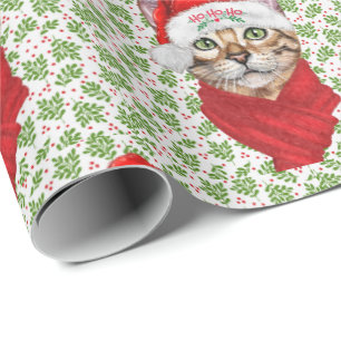 Papier Cadeau Abyssinian Chat Ho Ho Ho Santa Hat Meowen Noël