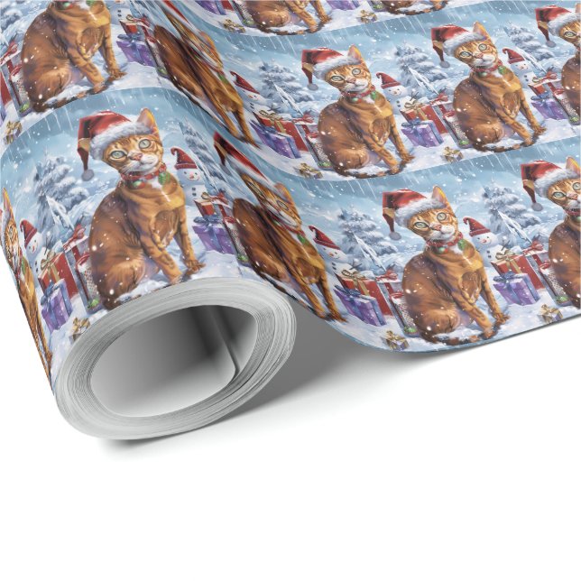 Papier Cadeau Abyssinian Chat Winter Wonderland Noël Joie (Coin rond)