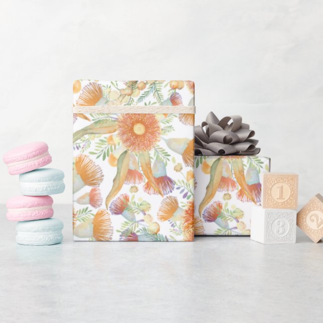 Papier Cadeau Acacia Brûlé et Fleurs d'Eucalyptus (Baby Shower)