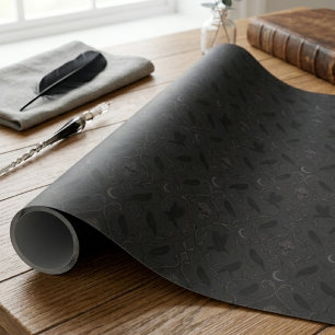 Papier Cadeau Academia Sombre Gothique Crâne de Corbeau Damassé
