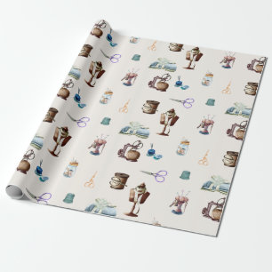 Papier Cadeau Accessoires de couture vintage rétro Rustique