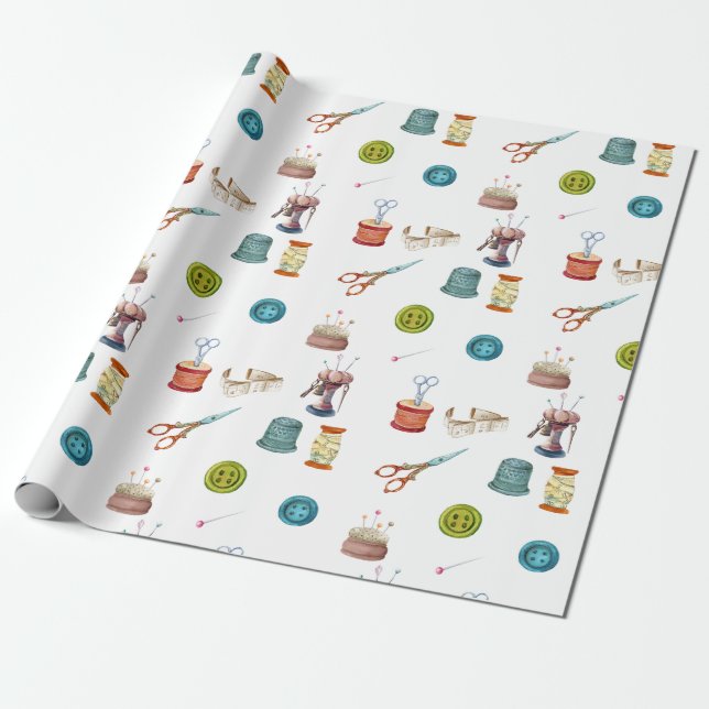 Papier Cadeau Accessoires de couture vintages (Déroulé)