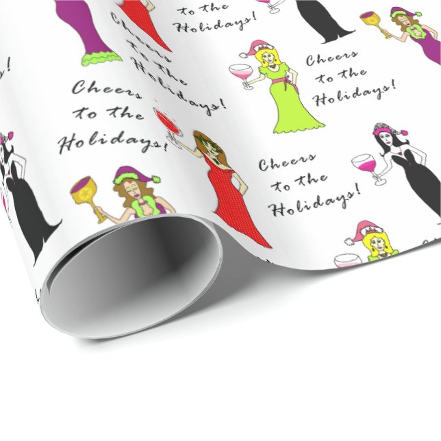 Papier Cadeau Acclamations aux vacances ! Femmes de vin (Coin rond)