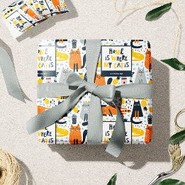 Papier Cadeau Accueil est là où mon chat est Motif Nom monogramm