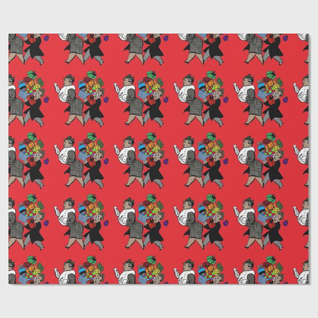 Papier Cadeau Achats de Noël avec la bourgeoise (Plat)