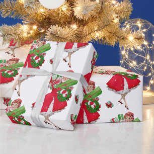 Papier Cadeau Achats de Noël de dame vintage 1950 pour cadeaux