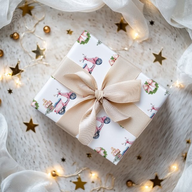 Papier Cadeau Achats de Noël en scooter rose (Pink Vespa Christmas Wrapping Paper)