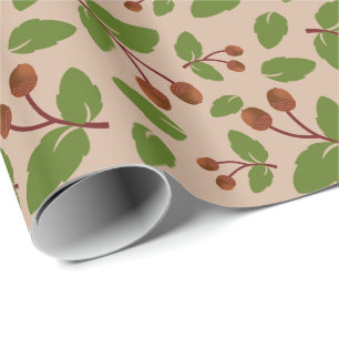 Papier Cadeau Acornes rustiques et Feuilles verts Motif personna
