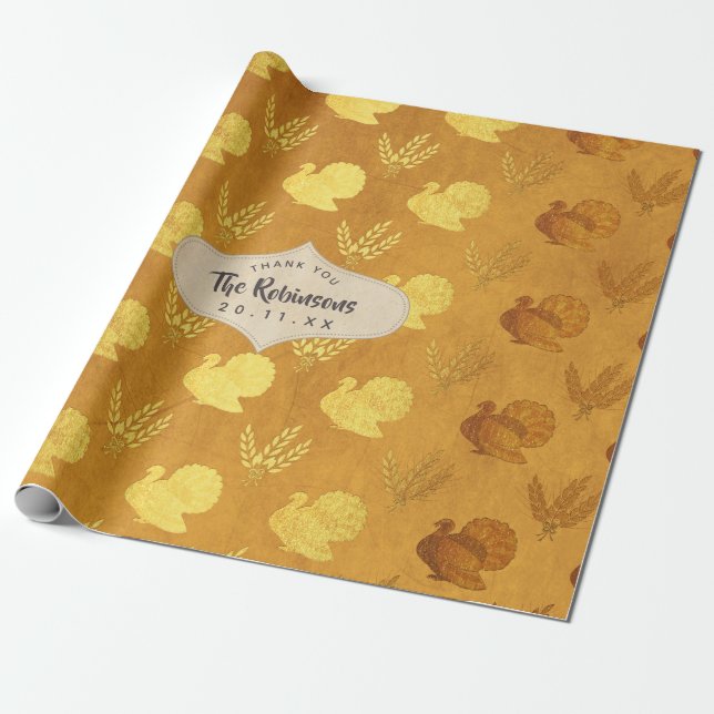 Papier Cadeau Action de grâce feuille d'or (Déroulé)