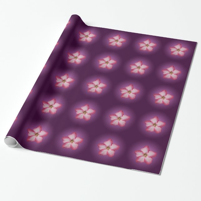Papier Cadeau Adénium Fleur Rose Flore Dégradé Violet (Déroulé)