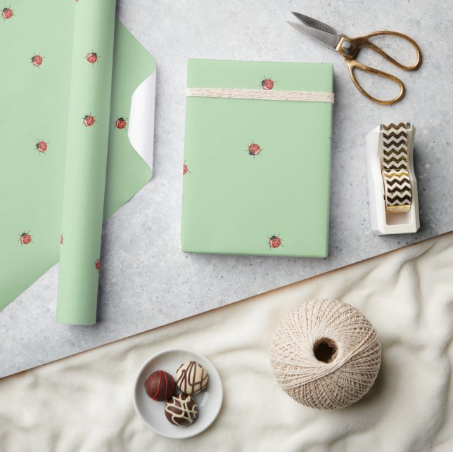 Papier Cadeau Adorable coccinelle vert clair (Artisanat)
