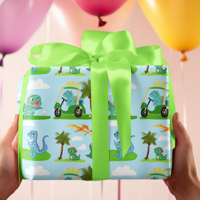 Papier Cadeau Adorable Dinosaur Golf Enfants Motif (Créateur téléchargé)
