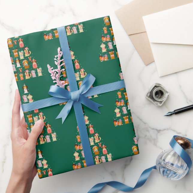 Papier Cadeau Adorable Dog Christmas Tree  (Cadeaux)