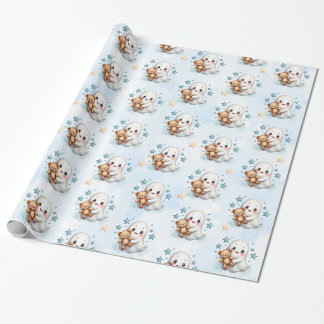Papier Cadeau Adorable Fantôme & Étoiles Halloween Baby shower à