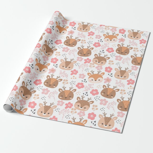 Papier Cadeau Adorable Motif de cerfs (Déroulé)