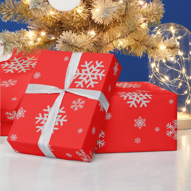 Papier Cadeau Adorable Noël motif blanc flocon rouge (Vacances)
