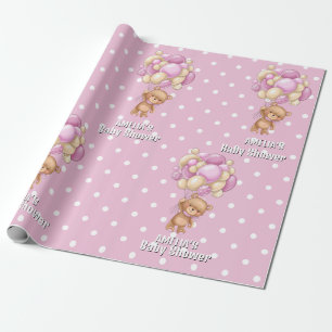 Papier Cadeau  Adorable Ourson Rose Baby Shower 