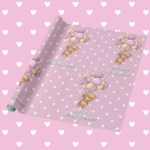 Papier Cadeau Adorable Ourson Rose Baby Shower