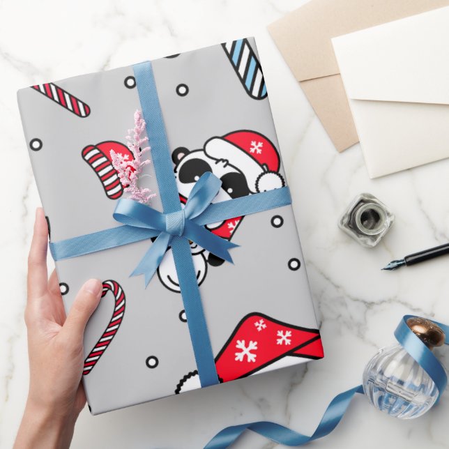 Papier Cadeau Adorable Panda Snowman Christmas Holiday Cute Wrap (Cadeaux)