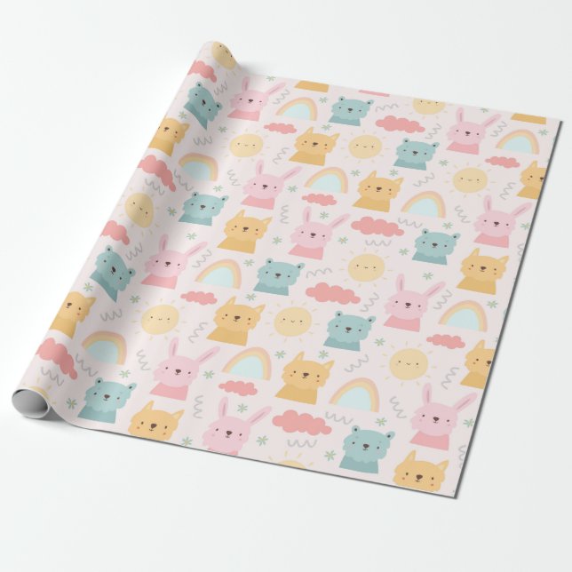 Papier Cadeau Adorable Pastel Motif animal (Déroulé)