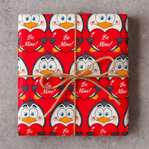 Papier Cadeau Adorable Penguin Holding Be Mine Heart
