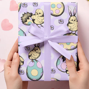 Papier Cadeau Adorable Purple Poussins de Pâques et Oreilles de