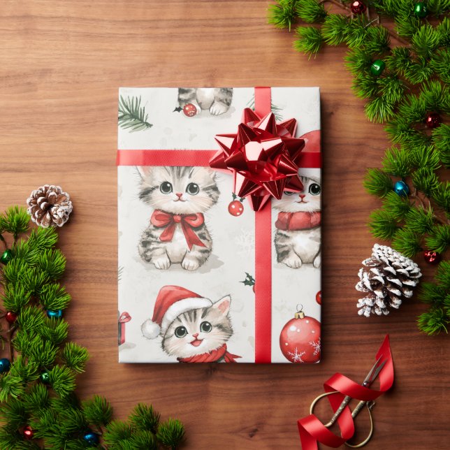 Papier Cadeau Adorables chatons de Noël  (Cadeau de vacances)