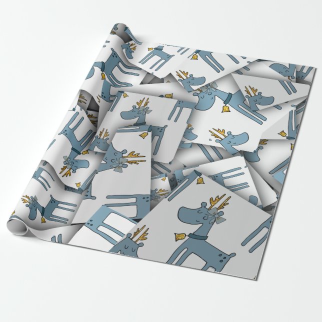 Papier Cadeau Adorables Noël [3D] Cerf Bleu (Déroulé)
