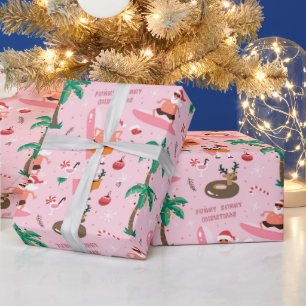 Papier Cadeau Adorables Noël Père Noël Surfing Funny