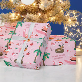 Papier Cadeau Adorables Noël Père Noël Surfing Funny